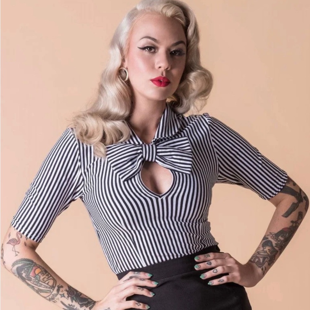Tatyana All Aboard blouse blue stripe S small pinup